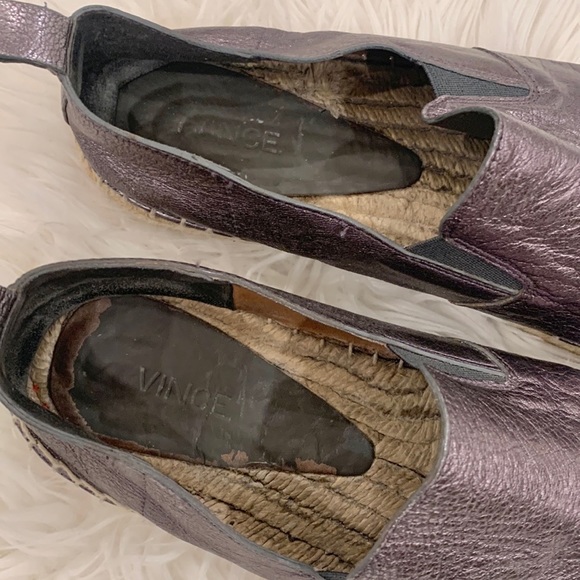 Vince Leather Metallic Canvas Flat Espadrilles - Picture 4 of 12
